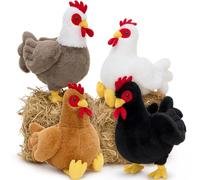 MorisMos 4pcs Chicken Soft Toy, 30cm Big Realistic Hen Teddy Set, Cuddly Fluffy Chicks Plush Toy, Kawaii Stuffed Animal Present for Kids Birthday Deco
