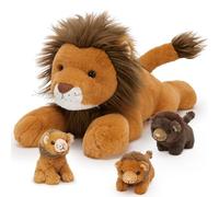 MorisMos 50cm/20in Lion Teddy with 3 Babies inside, Lifelike Cuddly Lions Stuffed Animal Plush Soft Toys, Kawaii Presents for Kids Girls Boys Birthday Party Decoration Dark Brown