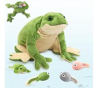 MorisMos 52cm/21in Mummy Frog Teddy with 4 Baby Tadpole inside Toys, Cuddly Realistic Green Toad Stuffed Animals, Large Lifelike Frog Plush Soft Toy for Children Girls Boys Birthday Presents