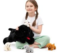 MorisMos 53cm/21in Labrador Dog Teddy Soft Toy with 3 Puppies inside, Lifelike Puppy Dogs Stuffed Animal Plush Cuddly, Kawaii Presents for Kids Girls Boys Birthday Party Decorations Black
