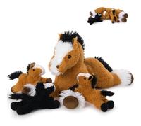 MorisMos 54cm/22in Horse Soft Toys with 3 Babies inside, Lifelike Cuddly Horses Teddy, Kawaii Plush Pony Stuffed Animal Presents for Kids Boys Birthday Party Decoration, Dark Brown