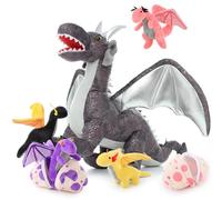 MorisMos 55cm/22in Green Dragon Soft Toy with 4 Babies & 2 Eggs inside, Lifelike Dragons Teddy Plush Stuffed Animal Toys for Kids, Kawaii Presents for Boys Girls Birthday Party Decor Grey