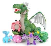 MorisMos 55cm/22in Green Dragon Soft Toy with 4 Babies & 2 Eggs inside, Lifelike Dragons Teddy Plush Stuffed Animal Toys for Kids, Kawaii Presents for Boys Girls Birthday Party Decorations