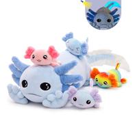 MorisMos 5Pcs Blue Axolotl Soft Toy with Babies inside, Lifelike Axolotl Stuffed Animal Glow in the Dark Plush Cuddly, Kawaii Presents for Kids Girls Boys Birthday Party Decorations (81 cm)