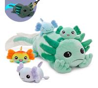 MorisMos 5Pcs Mint Axolotl Soft Toy with Babies inside, Lifelike Luminous Axolotl Stuffed Animal Plush Cuddly, Realistic Kawaii Presents for Kids Girls Boys Birthday Party Decorations (81 cm)
