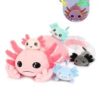 MorisMos 5Pcs Pink Axolotl Soft Toy with Babies inside, Lifelike Axolotl Stuffed Animal Glow in the Dark Plush Cuddly, Kawaii Presents for Kids Girls Boys Birthday Party Decorations (81 cm)