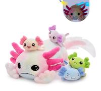MorisMos 5Pcs Rose Axolotl Soft Toy with Babies inside, Lifelike Axolotl Stuffed Animal Glow in the Dark Plush Cuddly, Kawaii Presents for Kids Girls Boys Birthday Party Decorations (81 cm)