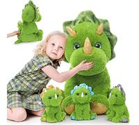 MorisMos 62cm/25in Mummy Dinosaur Teddy with 3 Babies inside, Large Green Triceratops Plush Stuffed Animal, Cuddly Soft Toys, Kawaii Dino Present for Girls Boys Birthday Party Decorations