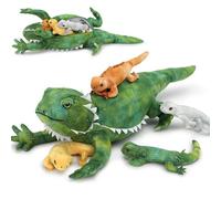 MorisMos 67cm/26in Green Lizard Teddy Soft Toys with 4 Babies inside, Lifelike Large Bearded Dragon Plush Stuffed Animal, Cuddly Kawaii Birthday Gifts for Boys Girls Kids Party Decor