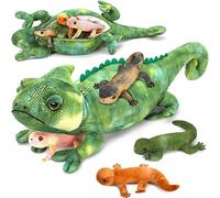 MorisMos 68cm/27in Green Lizard Teddy Soft Toys with 4 Babies inside, Lifelike Large Bearded Dragon Plush Stuffed Animal, Cuddly Kawaii Birthday Gifts for Boys Girls Kids Party Decor