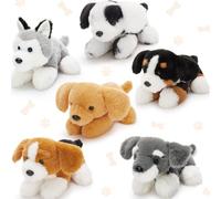 MorisMos 6pcs Dog Teddy Set, 27cm Realistic Dog Soft Toy, Cuddly Fluffy Puppy Plush Toy, Kawaii Stuffed Animal Present for Kids Birthday Easter Deco