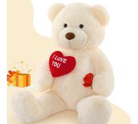 MorisMos 90cm/36in Cute I LOVE YOU Teddy Bear, Large Cuddly Super Soft Teddybear, Fluffy Stuffed Teddys Plush Toy Gifts for Kids Girls Wife Girlfriend Birthday, Party Decor 3ft Ivory
