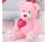 MorisMos 90cm/36in Cute I LOVE YOU Teddy Bear, Large Cuddly Super Soft Teddybear, Fluffy Stuffed Teddys Plush Toy Gifts for Kids Girls Wife Girlfriend Birthday, Party Decor 3ft Pink