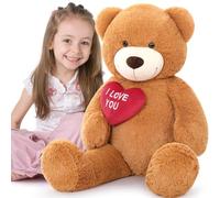 MorisMos 90cm/36in Cute I LOVE YOU Teddy Bear, Large Cuddly Super Soft Teddybear, Fluffy Stuffed Teddys Plush Toy Gifts for Kids Girls Wife Girlfriend, Birthday Party Decor 3ft Brown
