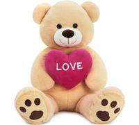 MorisMos 90cm Giant Valentines Teddy Bear, Apricot Love Teddy Bear for Girlfriend, Large Teddies Soft Toy with Heart, Big Cuddly Fluffy Bear Gift for Kids Wife Birthday Valentine's Day Decor