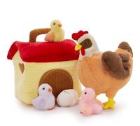 MorisMos Big 33cm Chicken Teddy Soft Toy with Chicks Baby Inside, Kawaii Egg Laying Hen Plush, Cuddly Fluffy Stuffed Animals Gift for Kids Birthday Christmas Deco