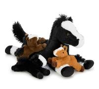 MorisMos Big Black Horse Teddy Soft Toy, 50cm Mom with 3 Cuddly Pony Baby Inside, Giant Fluffly Horse Stuffed Animal, Realistic Kawaii Plush Gift for Kids Birthday Christmas