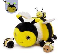 MorisMos Big Bumblebee Teddy with Baby Inside, Lifelike Yellow Bee Stuffed Animal Honeybee Plush Cuddly, Glow in the Dark Kawaii Presents for Kids Girls Boys Birthday Party Decorations (40 cm)