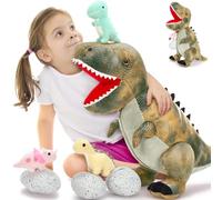 MorisMos Big Dinosaur Teddy Stuffed Animal, 58cm Cuddly Fluffy Mom with Babies Inside, Large Grey T-Rex Soft Toys Kawaii Dino Present for Kids Birthday Christmas Deco