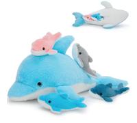 MorisMos Big Dolphin Teddy with Baby Inside, Lifelike Blue Dolphin Stuffed Animal Plush Soft Toy Cuddly, Kawaii Fluffy Fish Presents for Kids Girls Boys Birthday Party Decorations (52 cm)