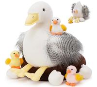 MorisMos Big Duck Teddy Soft Toy, 35cm Mom with Cuddly Ducklings Baby, Giant Fluffly Duck Stuffed Animal Realistic Kawaii Plush Gift for Kids Birthday Deco