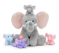 MorisMos Big Elefant Teddy with Baby Inside, Lifelike Blue Elefant Stuffed Animal Plush Cuddly, Kawaii Presents for Kids Girls Boys Birthday Party Decorations (40 cm)