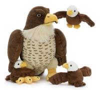 MorisMos Big Falcon Teddy Soft Toy, 35cm Mom Falcon with 3 Cuddly Baby Inside, Lifelike Eagle Stuffed Animal Plush Cuddly, Kawaii Presents for Kids Birthday Party Decorations