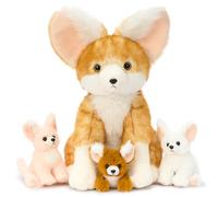 MorisMos Big Fennec Fox Teddy Soft Toy, 44 cm Mom Fennec Fox with 3 Cuddly Babies Inside,Giant Zoo Animal Plushies for Kids, Huggable Stuffed Wild Animal Gift for Christmas Birthday(Beige,Sitting)