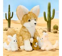 MorisMos Big Fennec Fox Teddy Soft Toy, 44 cm Mom Fennec Fox with 3 Cuddly Baby Inside, Lifelike Stuffed Animal Plush Cuddly, Kawaii Presents for Kids Birthday Party Decorations