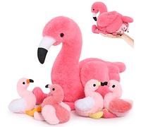 MorisMos Big Flamingo Teddy Stuffed Animals, 45cm Pink Flamingo with 4 Cuddly Baby Inside, Giant Soft Toys Kawaii Fluffy Flamingo Plush Gift for Kids Birthday