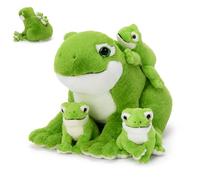 MorisMos Big Frog Plush Toy with 3 Baby Frogs Inside - Soft Stuffed Animal Teddy Gift for Kids, Girls & Boys, Cute Green Frog Cushion for Birthday & Christmas (40cm)