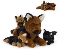 MorisMos Big German Shepherd Dog Teddy Soft Toy, 45cm Mom Dog with 3 Cuddly Baby Inside, Lifelike Brown Dog Stuffed Animal Plush Cuddly, Kawaii Presents for Kids Birthday Party Decorations