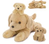 MorisMos Big Golden Retriever Teddy Plush, 45cm Mom with 2 Cuddly Baby inside, Large Fluffly Dog Soft Toy, Realistic Kawaii Dog Stuffed Animal Gift for Kids Birthday Christmas
