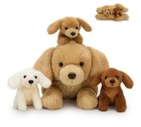 MorisMos Big Golden Retriever Teddy Soft Toy, 45cm Mom with 3 Cuddly Baby Inside, Giant Fluffly Dog Plush Toy Realistic Kawaii Gift for Kids Birthday Deco