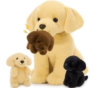 MorisMos Big Labrador Teddy Soft Toy, 30cm Yellow Dog with 3 Cuddly Puppy Inside, Giant Dog Plush, Realistic Fluffly Labrador Gift for Kids Birthday Christmas Deco
