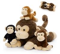 MorisMos Big Monkey Teddy Soft Toy, 45cm Mom with 3 Baby Plushies, Cuddly Monkey Plush Stuffed Animal, Kawaii Presents for Kids Children Birthday Christmas Decorations