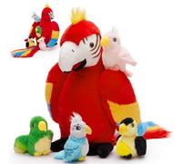 MorisMos Big Parrot Teddy Stuffed Animal, 45cm Red Mom with 4 Cuddly Baby Inside, Fluffy Parrot Soft Toy for Kids Birthday Valentines Deco