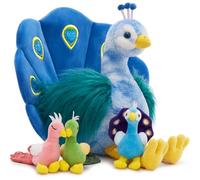 MorisMos Big Peacock Teddy Soft Toy, 45cm Mom with 3 Cuddly Baby Inside, Giant Fluffly Plush Peacock, Cuddly Kawaii Stuffed Animal Gift for Kids Birthday