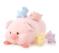 MorisMos Big Pig Teddy, 50cm Pink Mommy with 4 Cute Babies Inside Large Fluffy Pig Plush Soft Toy Kawaii Giant Stuffed Animals Gift for Kids Birthday Mothers Day Deco