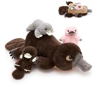 MorisMos Big Platypus Teddy Soft Toy, 55cm Brown Mom with 3 Cuddly Baby Inside, Giant Fluffly Platypus Stuffed Animal, Realistic Kawaii Plush Gift for Kids Birthday