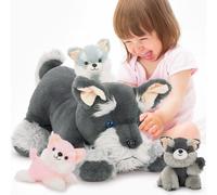 MorisMos Big Schnauzer Soft Toy, 50cm Dog Teddy with 3 Cuddly Baby Puppies inside, Lifelike Giant Puppy Plush Stuffed Animal, Kawaii Presents for Kids Easter Birthday Decoration