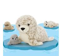 MorisMos Big Seal Teddy Stuffed Animal, 50cm Mom with 3 Cuddly Baby Inside, Cuddly Fluffy Seal Plush Soft Toys Giant Fluffy Gift for Kids Birthday Deco