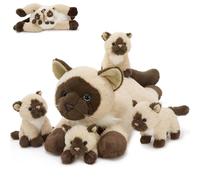 MorisMos Big Siamese Cat Teddy Soft Toy, 48cm Mom Cat with 4 Cuddly Baby Inside, Lifelike Siamese Cat Stuffed Animal Plush Cuddly, Kawaii Presents for Kids Birthday Party Decorations