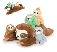 MorisMos Big Sloth Teddy Soft Toy, 60cm Mom with 4 Cuddly Baby inside, Large Fluffly Sloth Plush, Realistic Kawaii Stuffed Animal Present for Kids Birthday Christmas