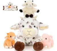 MorisMos Big Spotted Sheep Teddy Stuffed Animal, 56cm Mom Sheep with 3 Cuddly Baby Inside, Giant Fluffly Lamb Soft Toy Realistic Kawaii Sheep Present for Kids Birthday Chrismas Deco