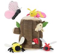 MorisMos Big Stump with Insectes Teddy Soft Toy, 25cm Cuddly Fluffy Tree stump with 5 winged small insects，Plush Stuffed Animal Teddy Gift for Kids Birthday Deco