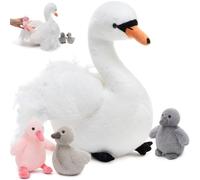 MorisMos Big Swan Teddy Soft Toy, 40cm Cuddly Fluffy Mommy with 3 Babies Inside, Plush Stuffed Animal Teddy Gift for Kids Birthday Deco