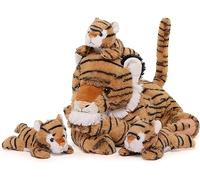 MorisMos Big Tiger Teddy Stuffed Animals, 50cm Mommy with 3 Cuddly Babies Inside, Giant Tiger Plush Soft Toys Kawaii Fluffy Large Present for Boys Girls Birthday Christmas Deco