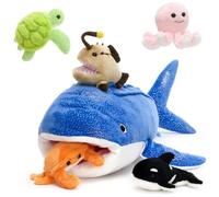MorisMos Big Whale Shark Teddy Soft Toy, 60cm Cuddly Fluffy Mommy with 5 Babies Inside, Plush Stuffed Animal Teddy Gift for Kids Birthday Deco