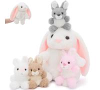 MorisMos Bunny Hand Puppet Plush, 28cm Bunny with 4 Cuddly Babies, Creative Role Play Storytelling Plushies, Kawaii Rabbit Presents for Kids Birthday Christmas